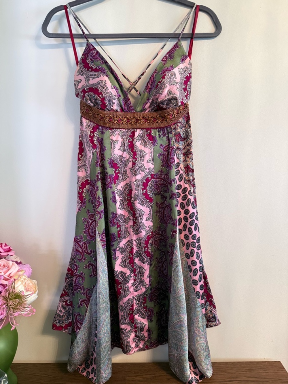 100% Silk Italian Paisley Scarf Dress in Pink & Green